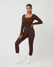 Load image into Gallery viewer, SnuggzFit Ribbed Long Sleeve Green Seamless Jumpsuit
