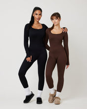 Load image into Gallery viewer, Snuggz Fit Ribbed Long Sleeve Black Seamless Bodysuit