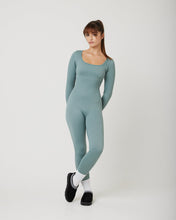 Load image into Gallery viewer, SnuggzFit Ribbed Long Sleeve Green Seamless Jumpsuit