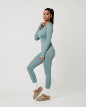 Load image into Gallery viewer, SnuggzFit Ribbed Long Sleeve Green Seamless Jumpsuit