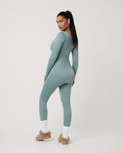 Load image into Gallery viewer, SnuggzFit Ribbed Long Sleeve Green Seamless Jumpsuit