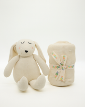 Load image into Gallery viewer, Snuggz Knitted White Bunny Toy &amp; Cotton Baby Blanket Set
