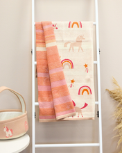Load image into Gallery viewer, Snuggz Cotton Knitted Pink Unicorn &amp; Rainbow Baby Blanket, 80 x 100 cm
