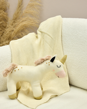 Load image into Gallery viewer, Snuggz Knitted Unicorn Toy &amp; Cotton Baby Blanket Set
