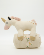 Load image into Gallery viewer, Snuggz Knitted Unicorn Toy &amp; Cotton Baby Blanket Set

