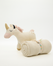 Load image into Gallery viewer, Snuggz Knitted Unicorn Toy &amp; Cotton Baby Blanket Set
