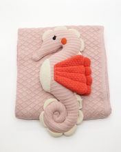 Load image into Gallery viewer, Snuggz Knitted Seahorse Toy &amp; Cotton Baby Blanket Set
