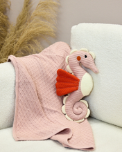 Load image into Gallery viewer, Snuggz Knitted Seahorse Toy &amp; Cotton Baby Blanket Set
