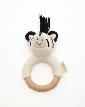 Load image into Gallery viewer, Snuggz Knitted Zebra Ring Rattle Baby Toy
