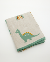 Load image into Gallery viewer, Snuggz Cotton Knitted Dinosaur &amp; Rainbow Baby Blanket, 80 x 100 cm
