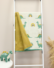 Load image into Gallery viewer, Snuggz Cotton Knitted Dinosaur &amp; Rainbow Baby Blanket, 80 x 100 cm
