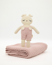 Load image into Gallery viewer, Snuggz Knitted Pink Bunny Toy &amp; Cotton Baby Blanket Set
