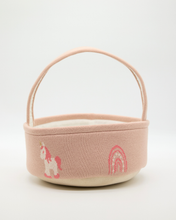 Load image into Gallery viewer, Snuggz Knitted Pink Unicorn &amp; Rainbow Storage Basket - Small
