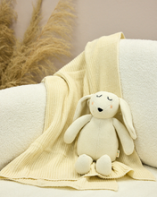 Load image into Gallery viewer, Snuggz Knitted White Bunny Toy &amp; Cotton Baby Blanket Set
