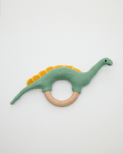 Load image into Gallery viewer, Snuggz Knitted Dinosaur Ring Rattle Baby Toy
