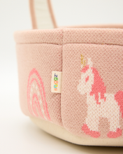 Load image into Gallery viewer, Snuggz Knitted Pink Unicorn &amp; Rainbow Storage Basket - Small
