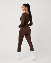Load image into Gallery viewer, Snuggz Fit Ribbed Long Sleeve Mocha Seamless Jumpsuit
