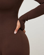 Load image into Gallery viewer, Snuggz Fit Ribbed Long Sleeve Mocha Seamless Jumpsuit
