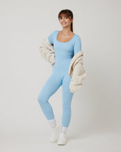 Load image into Gallery viewer, Snuggz Fit Ribbed Long Sleeve Light Blue Seamless Jumpsuit
